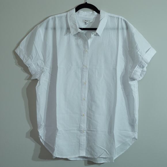 NWT Madewell White Button Short Sleeve Cotton Linen Blend Slim Central Shirt-XL - Picture 6 of 15